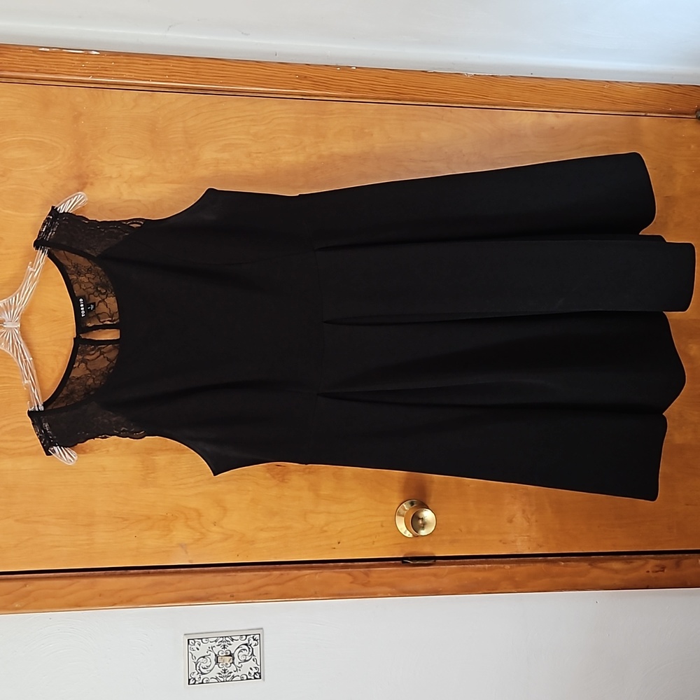 Black lace shoulder skater dress